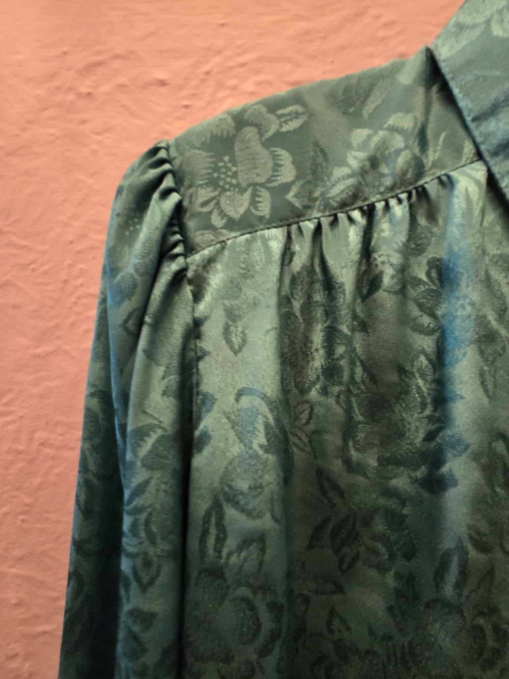 Vintage Editions Emerald Green Floral Jacquard Blouse Women's Medium - Picture 9 of 12